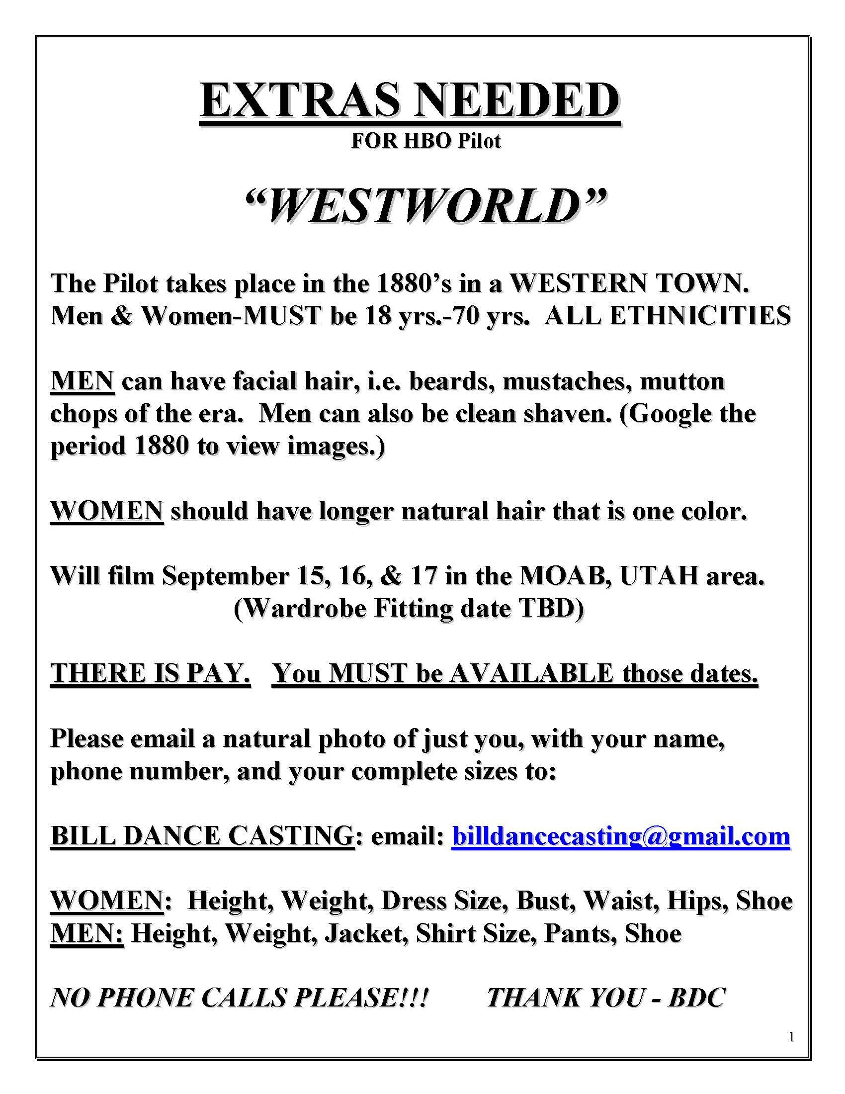 Westworld Casting Call